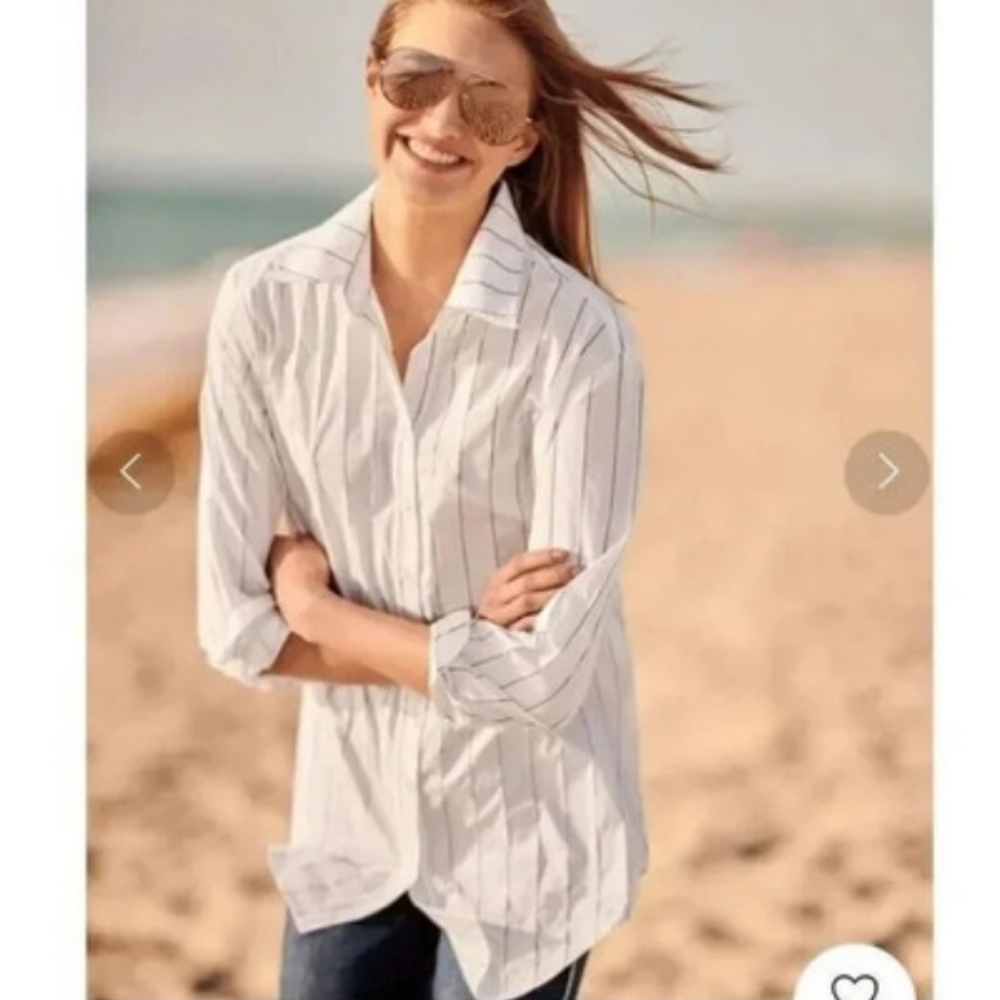 New $235 Finley Womens White/Black Monica Tech Crush Pinstripe Button Down Sz 2X